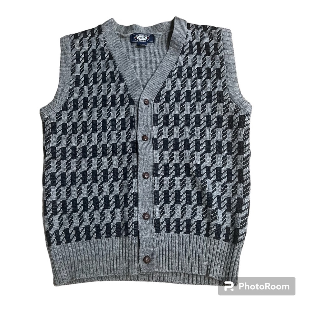 Hemingway Point gray checkered vest button down V neck acrylic wool polyester L.